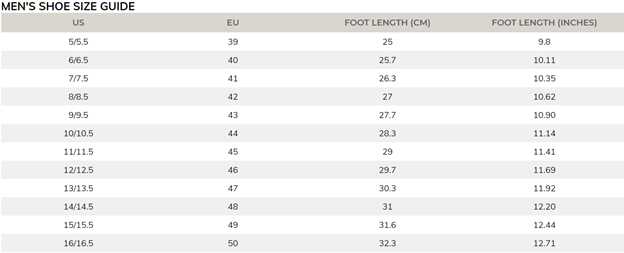 ecco men's shoes sizing chart